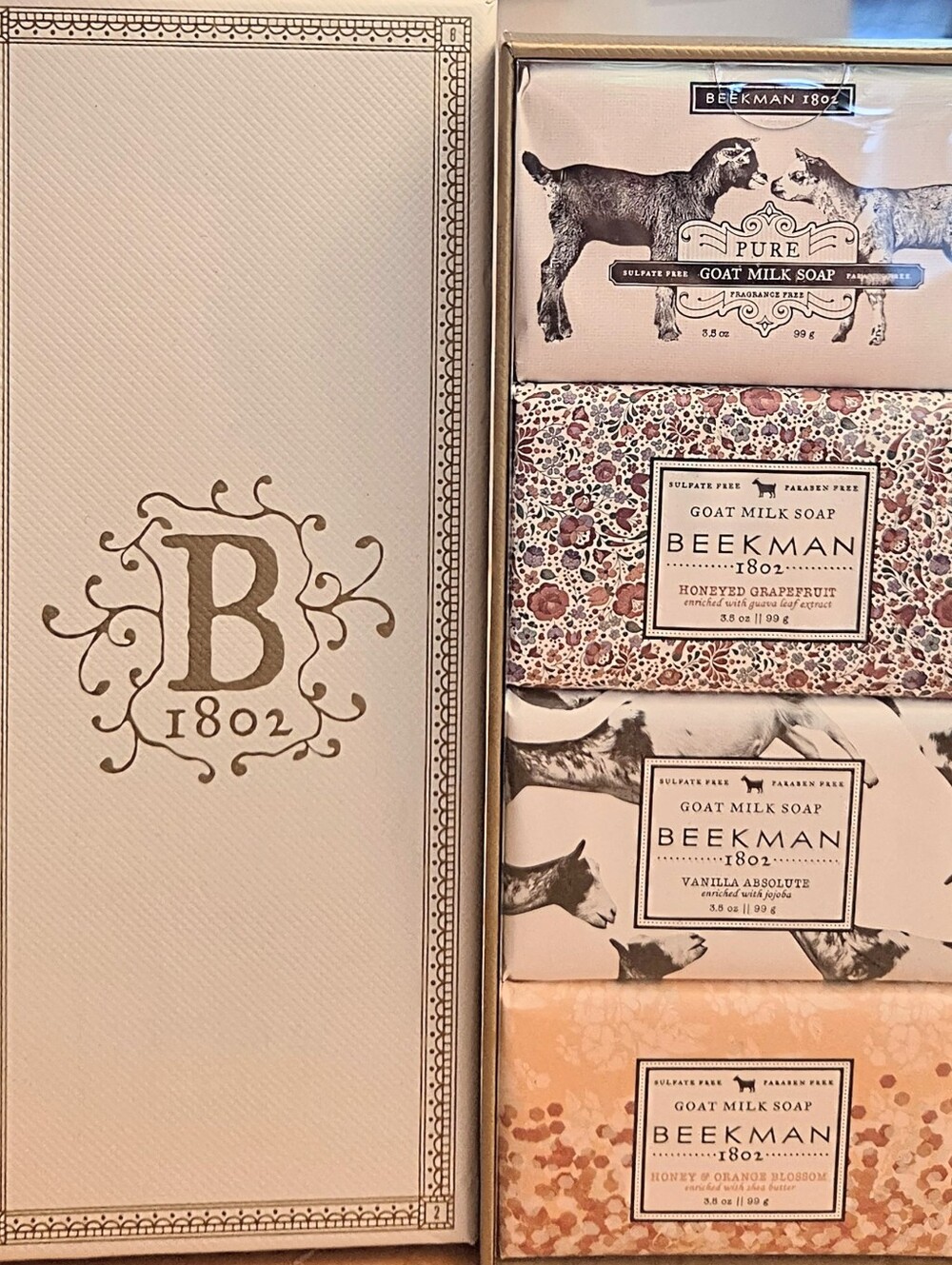 Beekman 1802 Goat Milk 4 piece assortment Bar Soap Gift Set New In Box